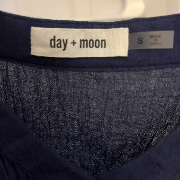 Day + Moon Navy Ruffle Button-Front Blouse - Picture 3 of 3